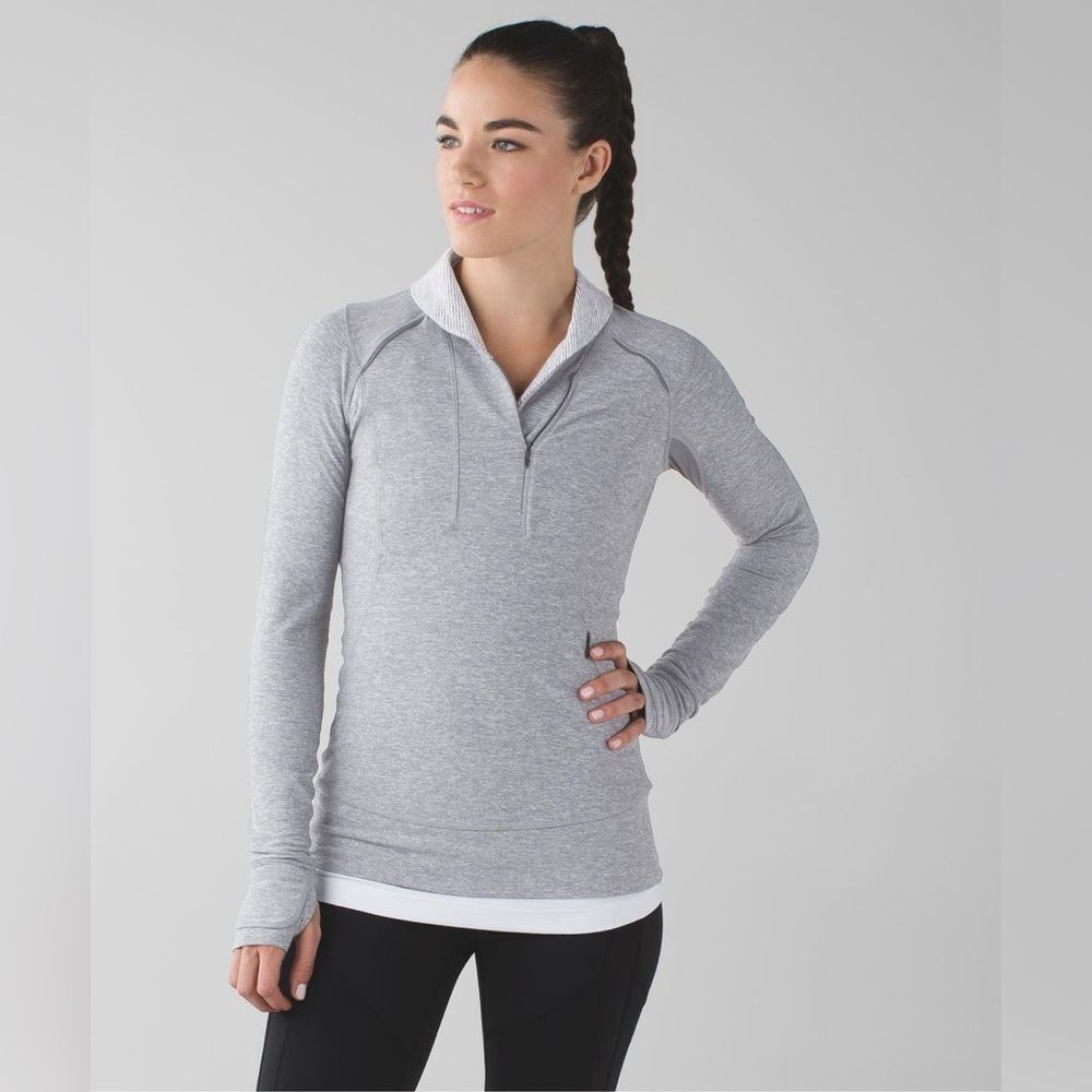 Lululemon Think Fast Pullover Slate Tonka Stripe Heathered Slate White size 4